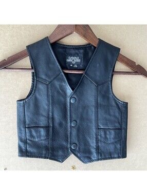 Vintage Black Leather Vest Cropped Biker Grunge Western Waistcoat Gilet M